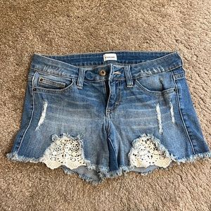 Sneak Peek Small Denim Shorts With Lace Accent